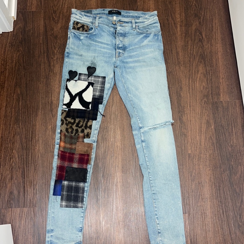AMIRI - Artpatch Skinny-Fit Distressed Patchwork Jeans - Blue